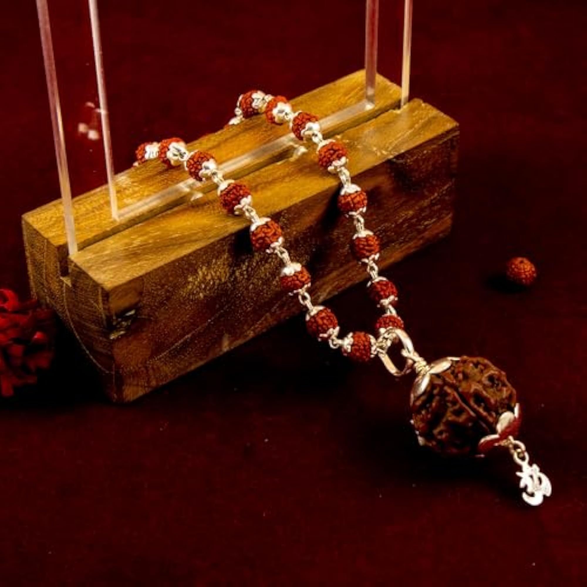 Men's 925 BIS Hallmarked Dual Silver Wire 5 Mukhi Rudraksha Mala